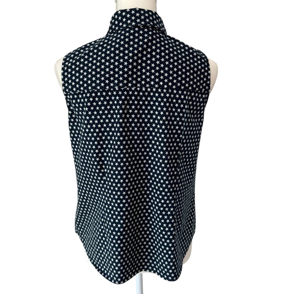 TANTRUMS Navy with White Stars Vintage Sleeveless Blouse Womens PM Patriotic - Picture 2 of 11